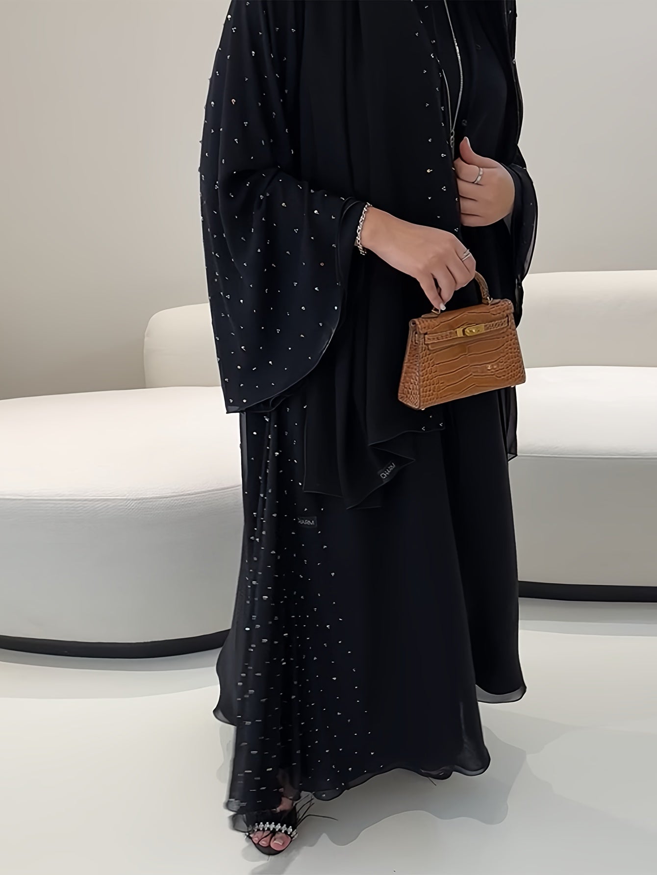 عباية أنيقة دبي تركية بأسلوب الشرق الأوسط، ياقة دائرية، أكمام طويلة، مزينة بالترتر وحجر الراين، قماش غير قابل للتمدد، قابل للغسل اليدوي، فستان رسمي مسلم تقليدي لفصول الربيع والصيف والخريف، تصميم عصري، مع وشاح رأس