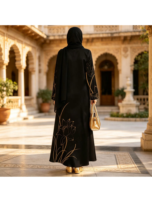 رداء جديد صيفي مريح وجيد التهوية للنساء المسلمات، ملابس تقليدية ثقافية شرق أوسطية، تصميم بأكمام طويلة وطبعة نقشة زهور، فستان طويل للتنقل اليومي، قصة عادية، 149786