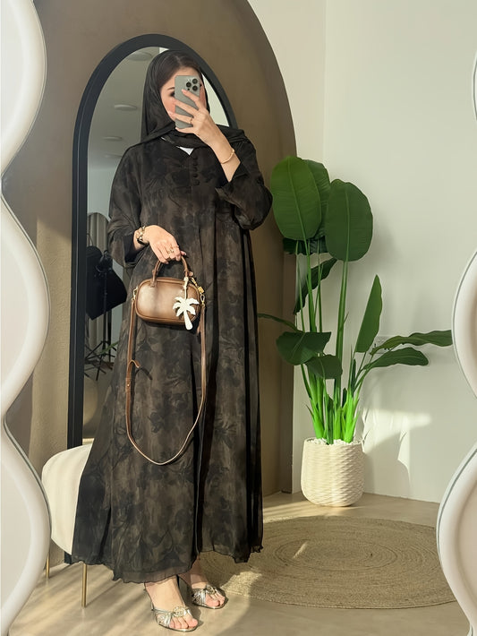 عباية نسائية عربية طويلة الأكمام فضفاضة مطبوعة أنيقة من الاتجاه الشرقي مع حجاب