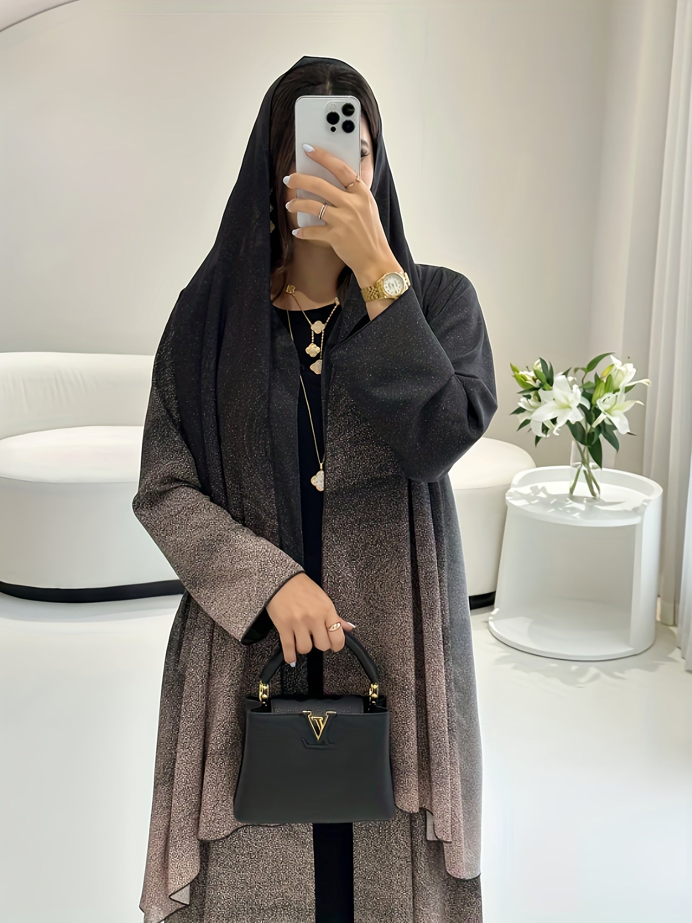 كنزة صوفية نسائية رسمية أنيقة فاخرة بأكمام طويلة وملمس متدرج محكم لفصلي الربيع/الخريف، فستان رسمي