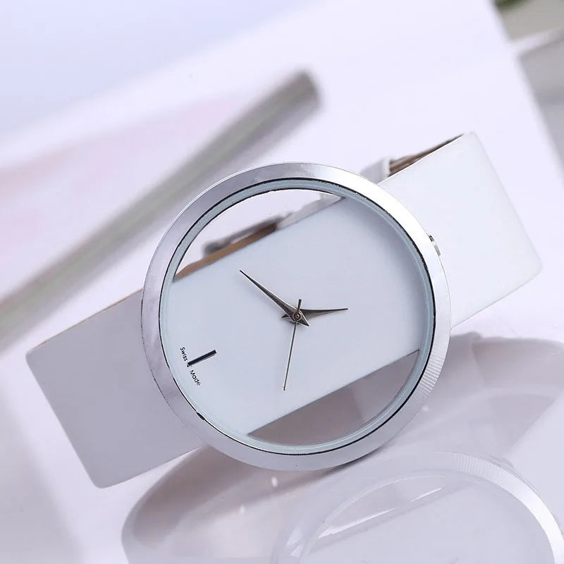 Women Leather Quartz Watch Transparent Hollow Watches Antique Stylish Men Quartz Wrist Watches