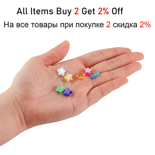 100pcs Acrylic Spacer Loose Beads Five-pointed StarTransparent Rainbow Color Beads For Jewelry Making Needlework Accessories