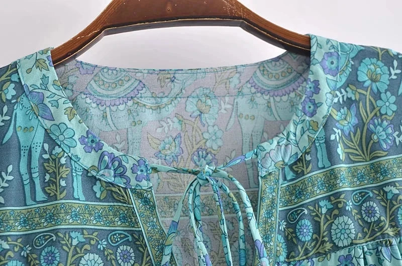 Super Chic blue Vintsge blouse for women Summer Boho blouse shirt Women Causal Long Sleeve Tassels Loose bohemian shirts 2021