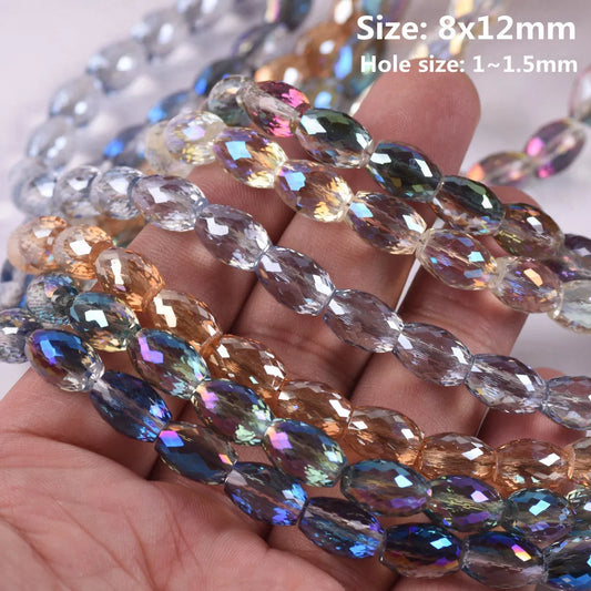 10pcs 12x8mm Oval Cylinder Faceted Cut Crystal Glass Loose Crafts Beads for Jewelry Making DIY