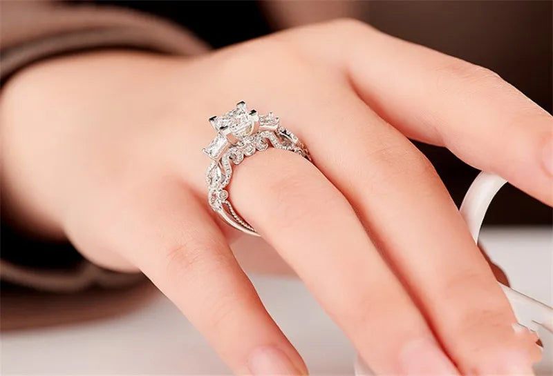 Vintage Princess cut Lab Diamond Ring 925 sterling silver Engagement Wedding band Rings for Women Bridal Fine Party Jewelry