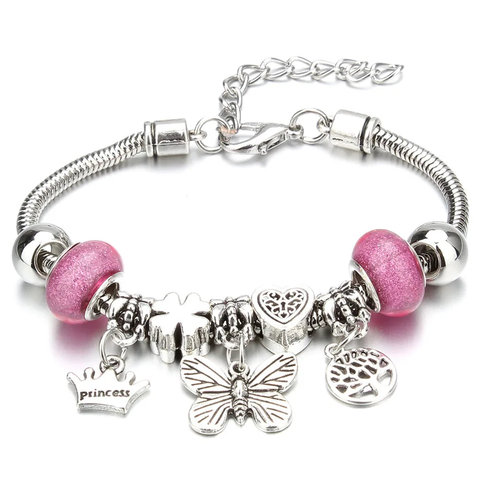 Charm Bracelet & Bangles Jewelry 6 Color Clay Zircon Ball Crown key lock Shape Beads Bracelets For Women Girl Friendship Gift
