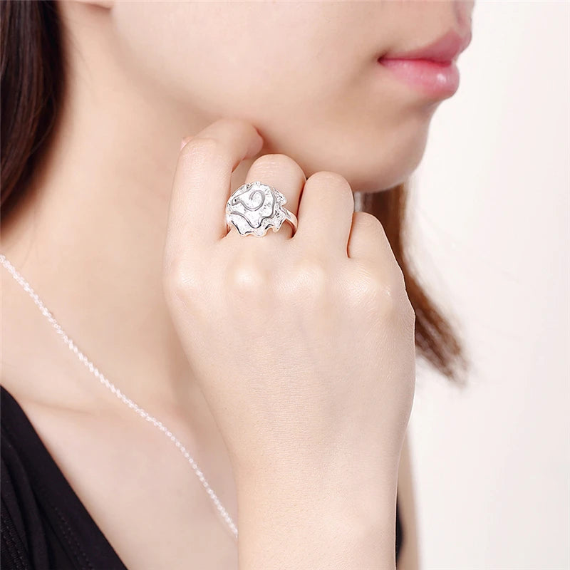 DOTEFFIL 925 Sterling Silver Rose Ring For Women Fashion Wedding Engagement Party Jewelry