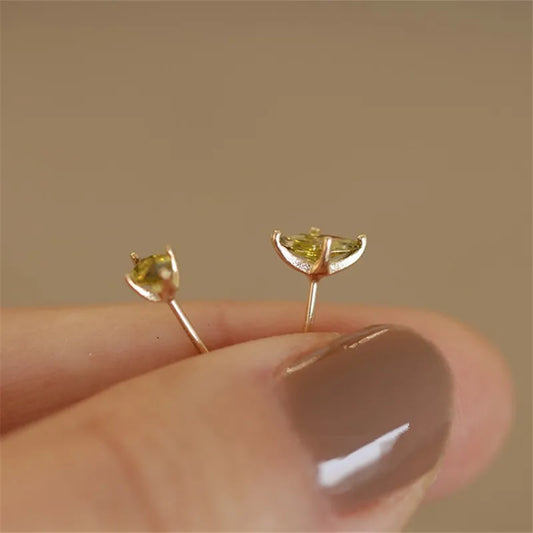 925 Sterling Silver Plating 14K Gold Earrings Simple Fresh Olive Green Zircon Earrings for Women Party Jewelry Gifts