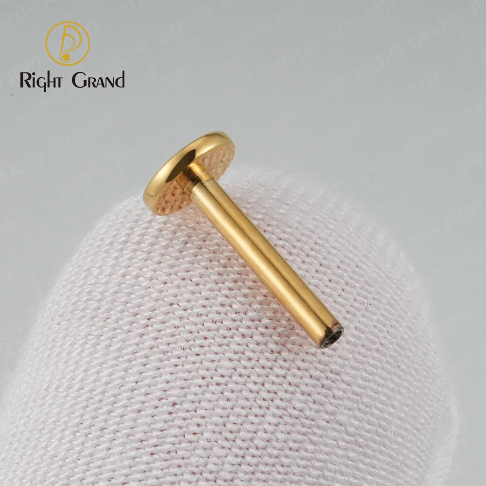 5pcs/lot Right Grand ASTM F136 Implant Grade Titanium 16G Internally Threaded Flat Back Disc Lip Labret Stud Post Piercing