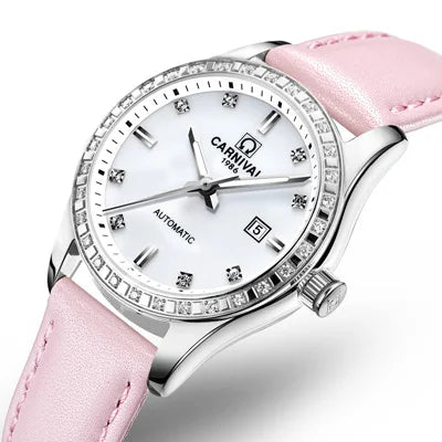 Switzerland CARNIVAL Luxury Brand Automatic Mechanical Sapphire Women's Watches Waterproof Dual Skeleton Luminous C8685L-15