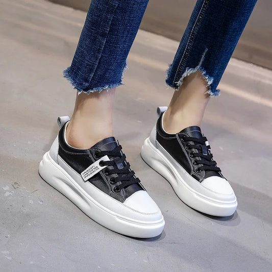 Large Size Autumn Winter New Women's Shoes Leather Light Platform White Shoes Spring Breathable Sports Ladies Flat Casual Shoes