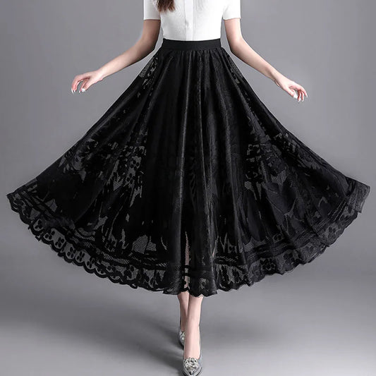 Fashion Long Black Skirt For Women A Line Lace Skirt Women Long Maxi Skirts For Women Summer Faldas Mujer