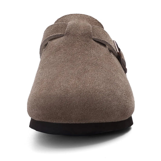 Asgard Women's Suede Clogs Leather Mules Cork Footbed Sandals Arch Support Aldult Four Seasons Adjustable Buckle Potato Shoes