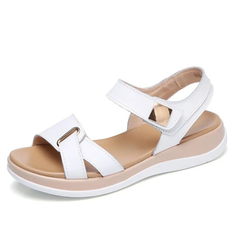 BEYARNE New Summer Women Sandals Flat shoes Woman Light Comfortable Leather Casual Hook Loop Sandalias mujerWomen's FootwearE234
