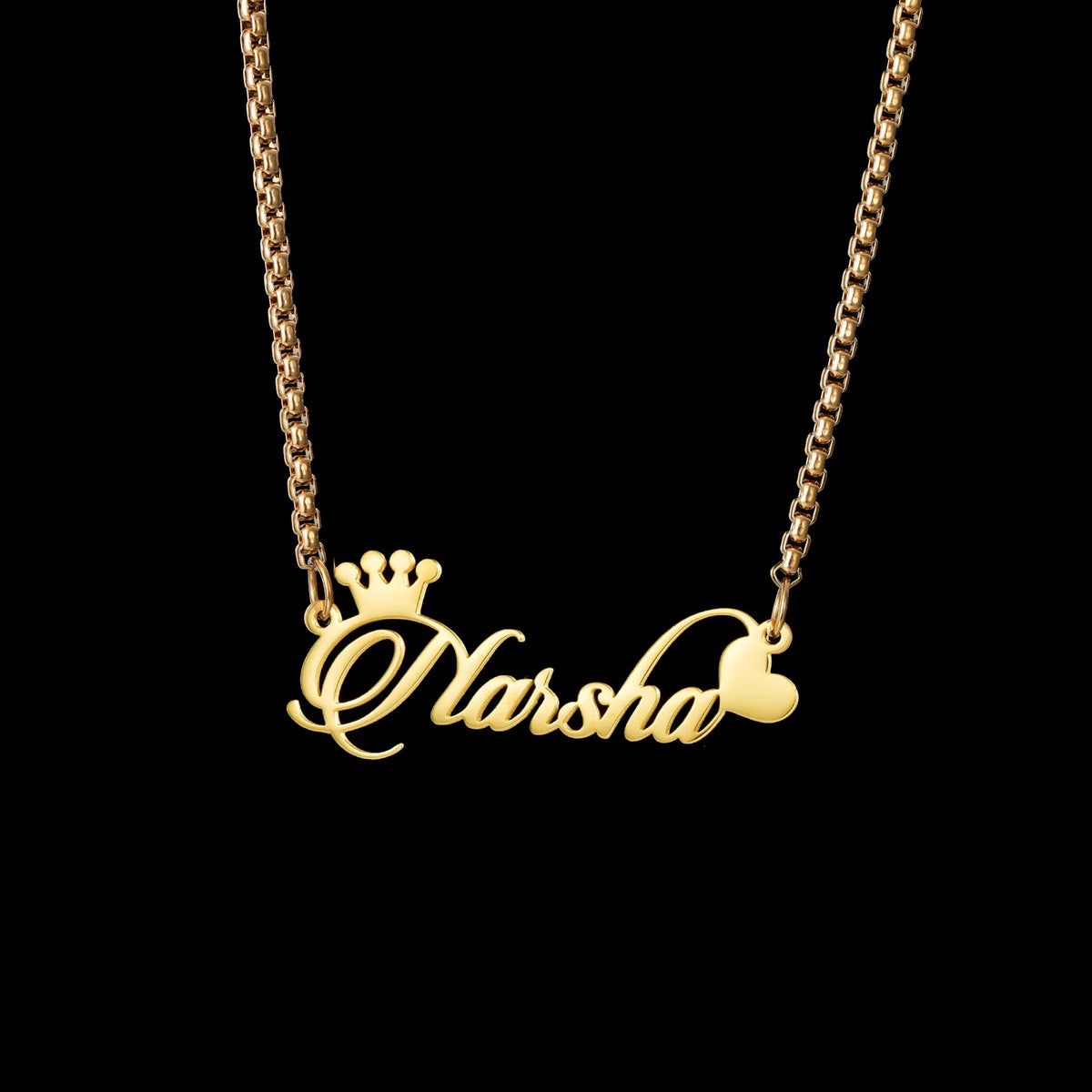 Atoztide Personalized Custom Name Necklace for Women Stainless Steel Crown Heart Nameplate Figaro Chain Birthday Jewelry Gift