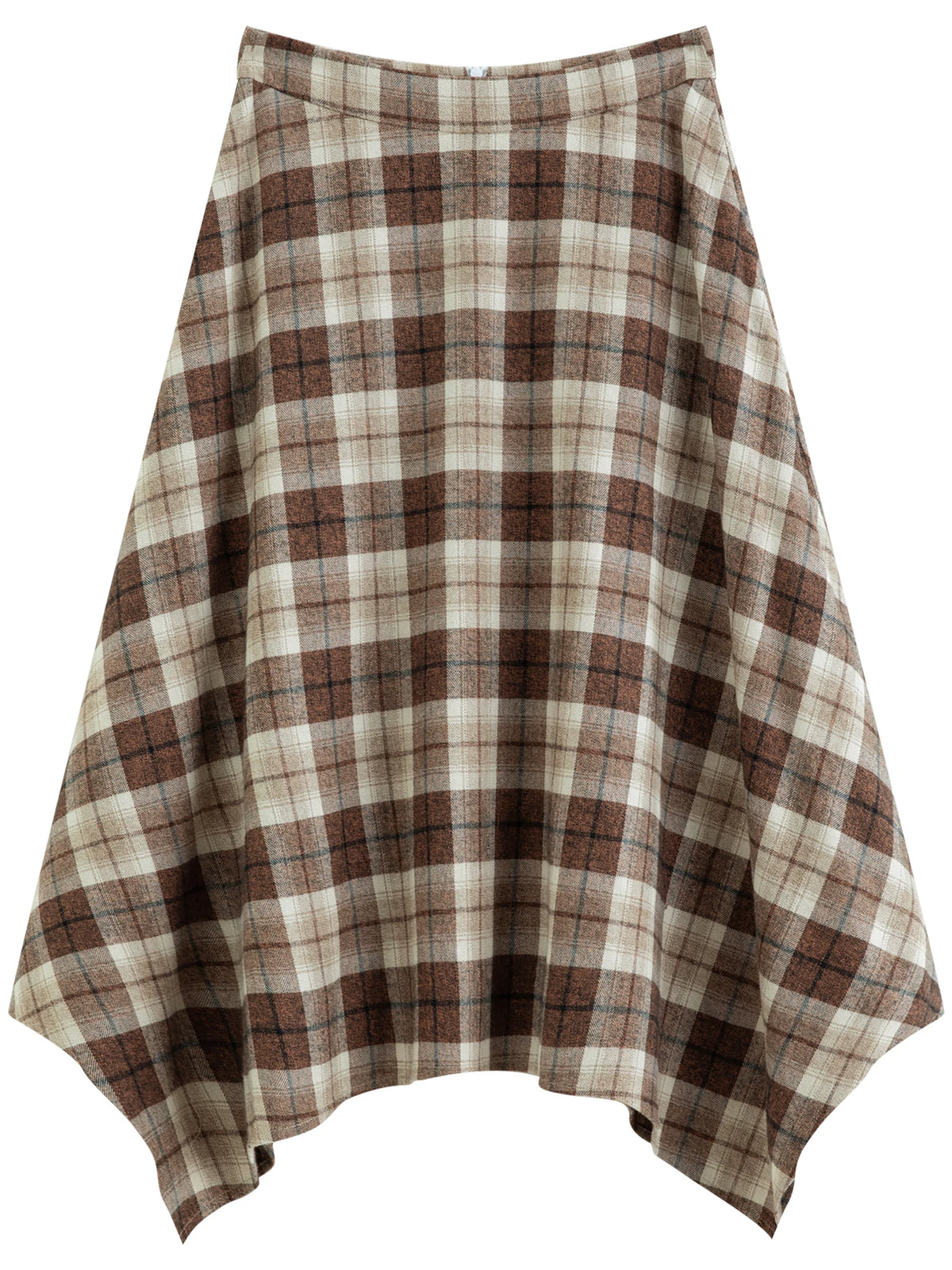 FSLE 2026 Winter Women's Vintage Plaid Print Asymmetric Full Flare Midi Skirt - Flattering Elegant Chic Versatile for Daily Wear