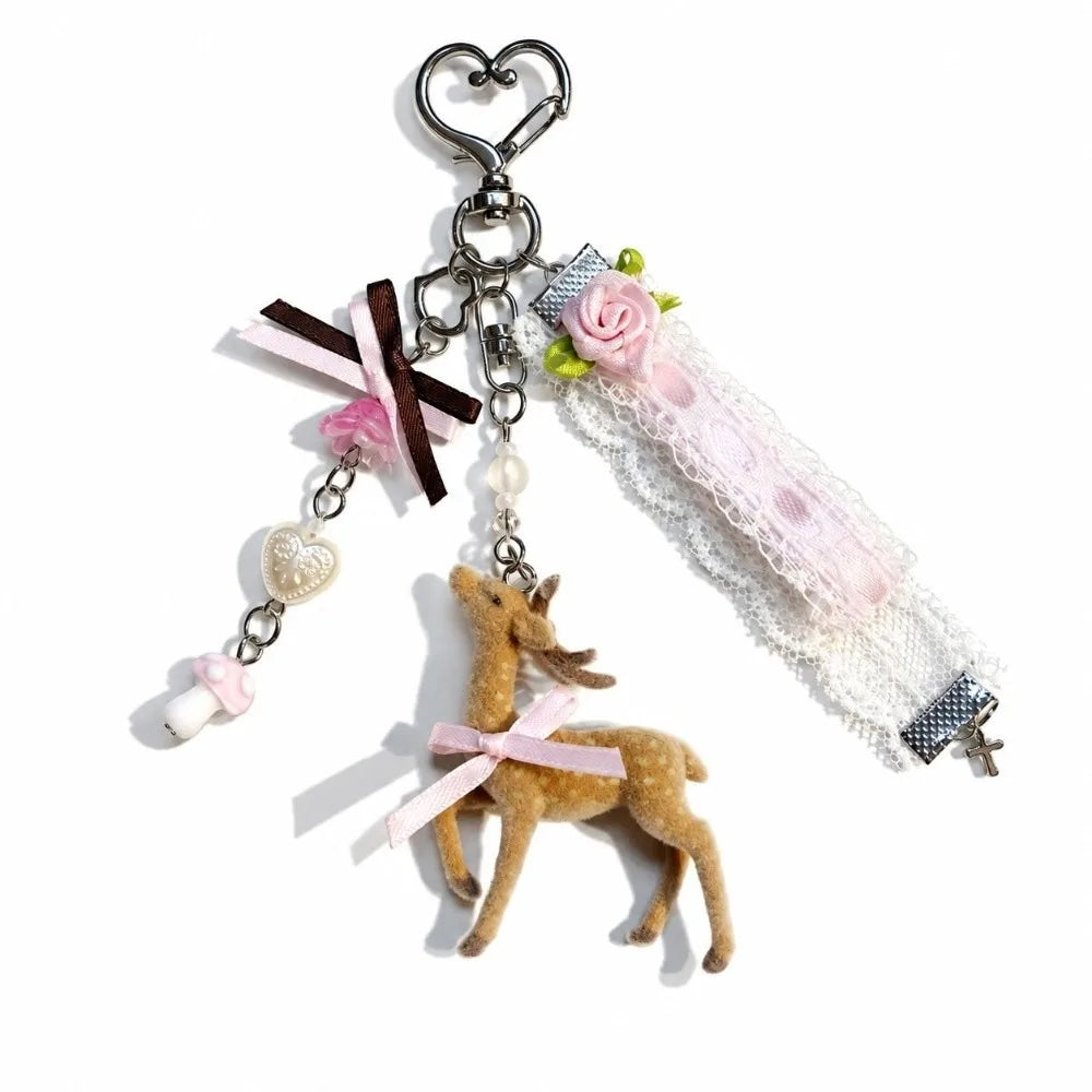 Cute Portable Deer Keychain 11.5cm Length Korean Style DIY Bead Case Handmade Bag Pendant