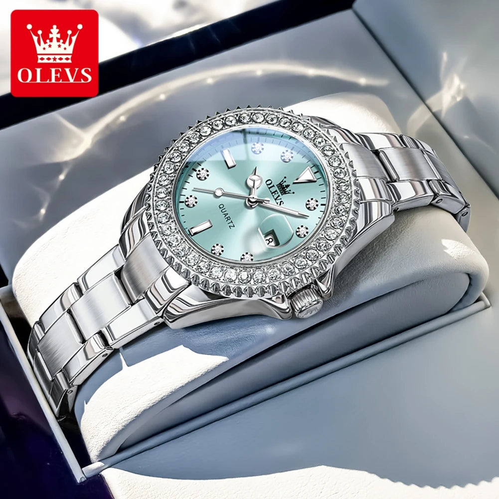 OLEVS 9945 Elegant Original Watches For Woman Quartz Watch Waterproof Luminous Automatic Date Ladies Watch Gifts Diamond Bezel