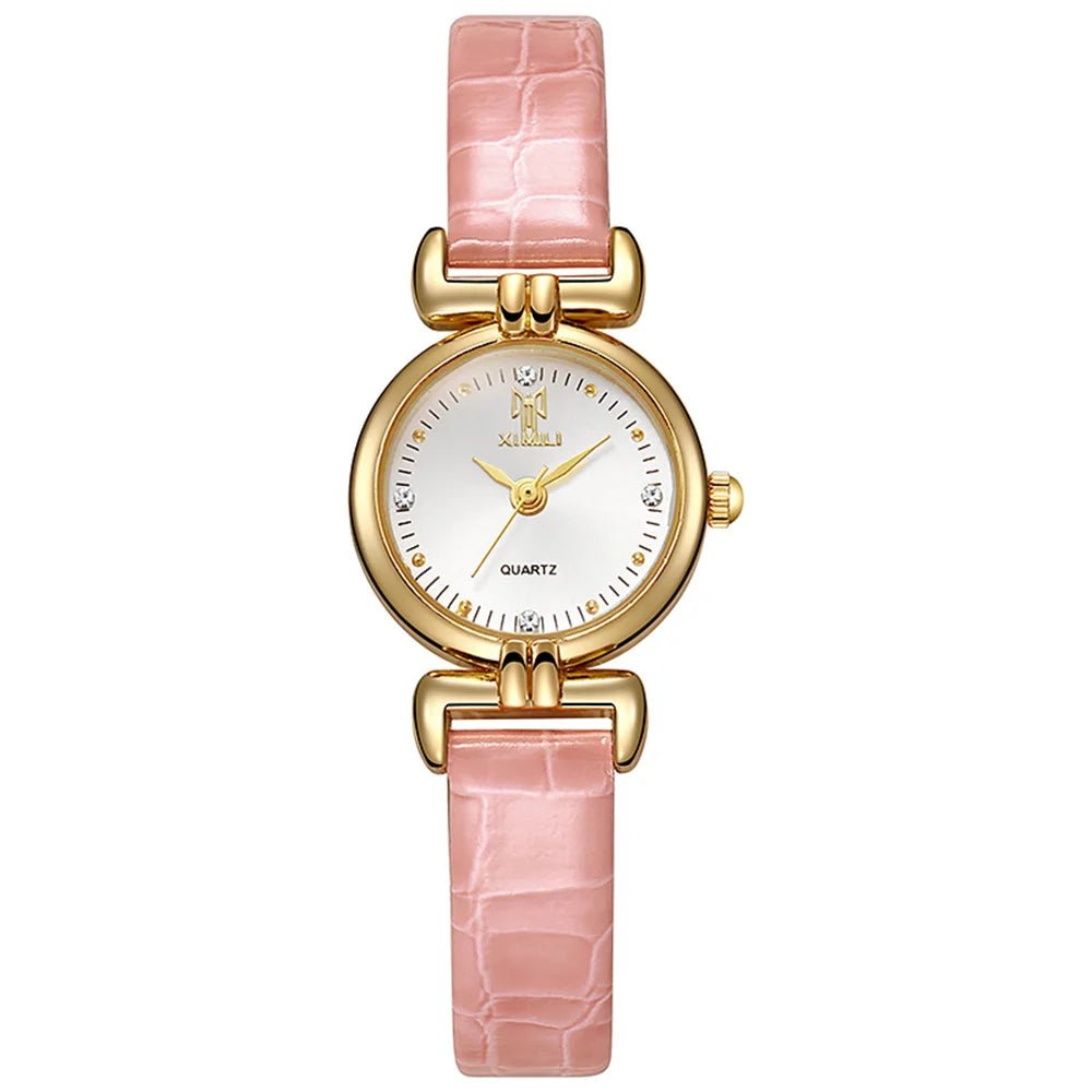 Fashion 2024 New Ladies Small Simple Diamonds Quartz Watch Black Leather Women's Dress Clock Gift Wristwatch