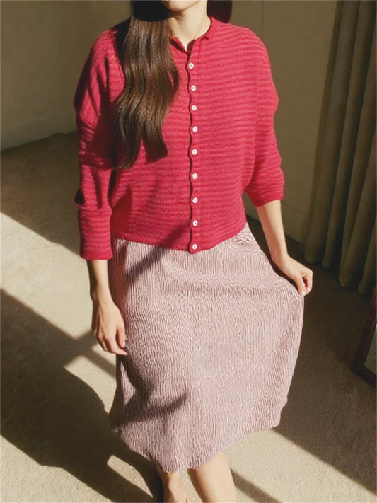 Women's Striped Button-Front Cardigan