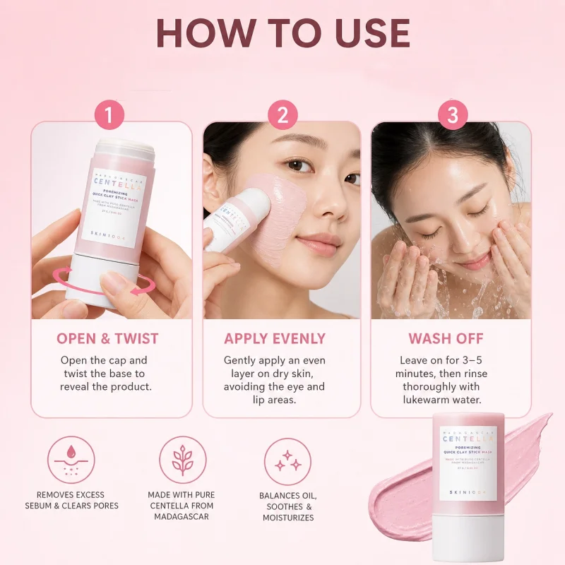 Korean Skincare Centella Poremizing Quick Clay Stick Mask,Facial Moisturizing Soothing Shrink Pore Care Mask Face Care Products