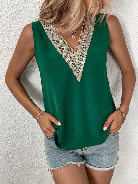 Women's Sleeveless Lace-Trim V-Neck Blouse
