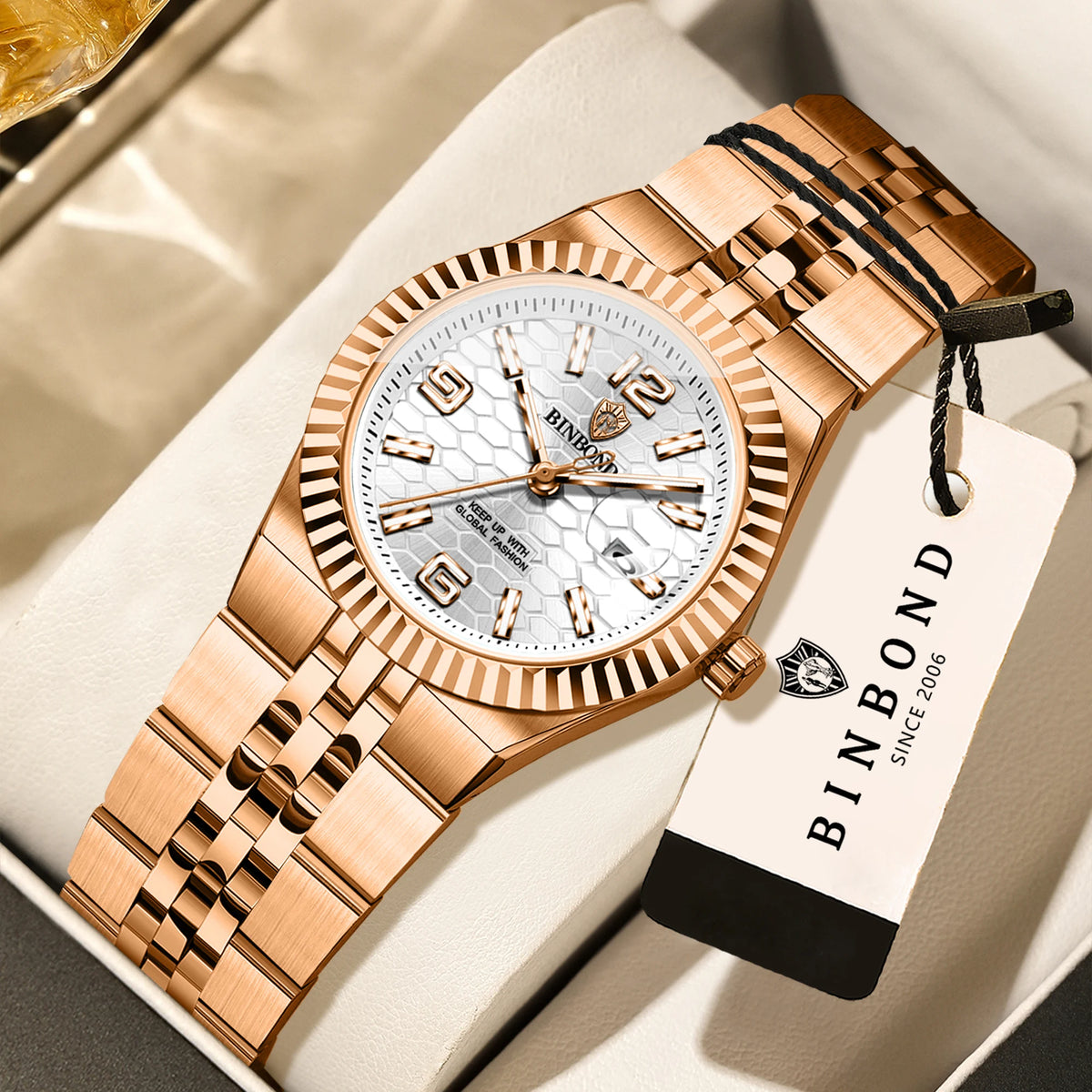BINBOND Luxury Quartz Wristwatches For Women Luminous Waterproof Auto Date Women's Watches Ladies Fashion Casual Reloj Best Gift