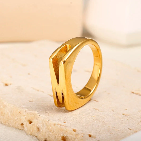 Wholesale High End Waterproof Three-dimensional M Letter Hollow Stainless Steel Finger Ring Trendy for Women Personalize Jewelry