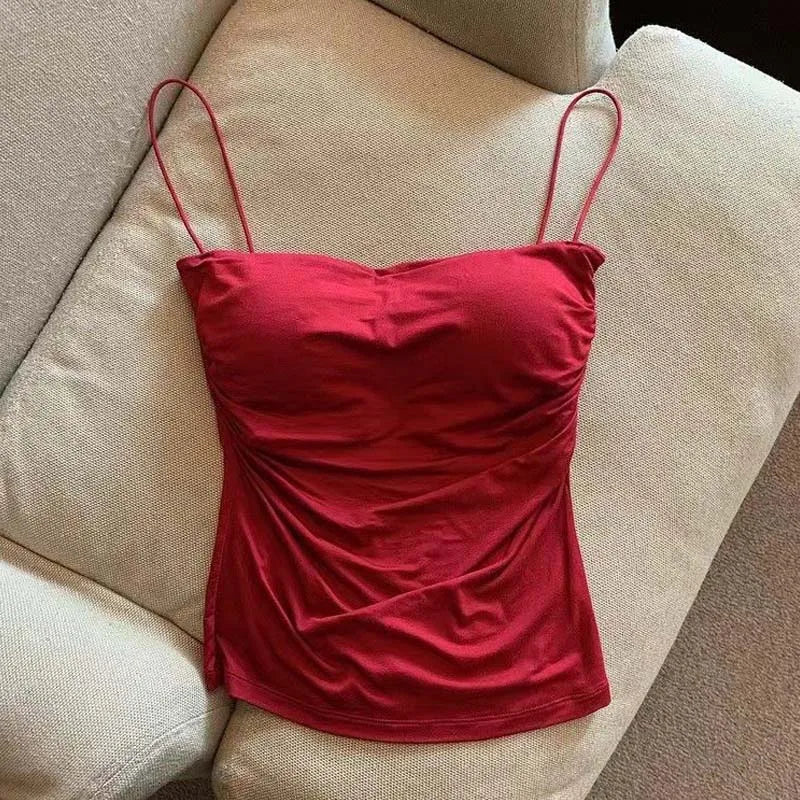 Summer Camisoles Tank Tops Women With Built In Bra Strap Tanks Vest Sleeveless Tees Cropped Top Solid Color Casual Top