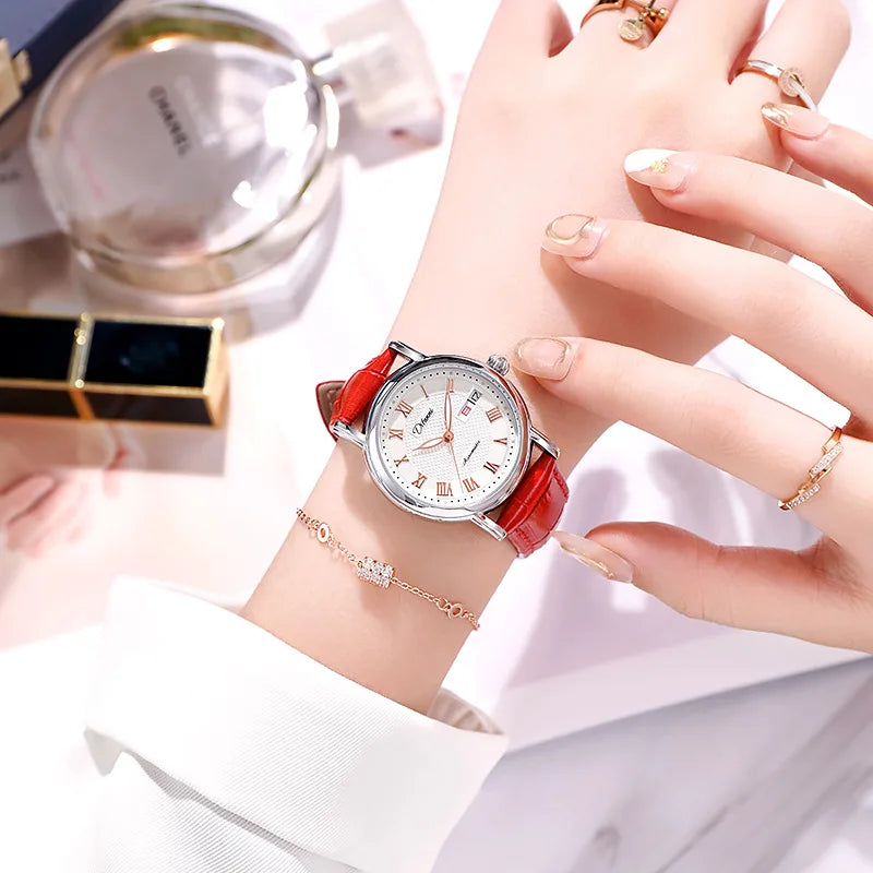 Stainless Steel Roman Dial Day-Date Luminous Waterproof Self-Wind Automatic Mechanical Watch for Women