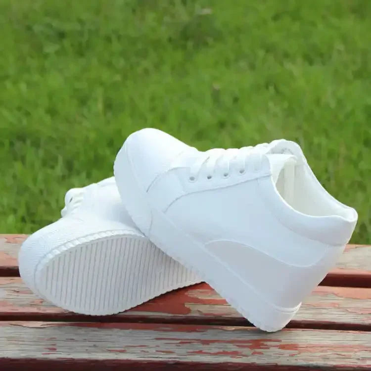 2024 White Hidden Slope Heel Casual Sports Shoes Women's Spring Sports Shoes High Platform High Heel Vulcanized Shoes