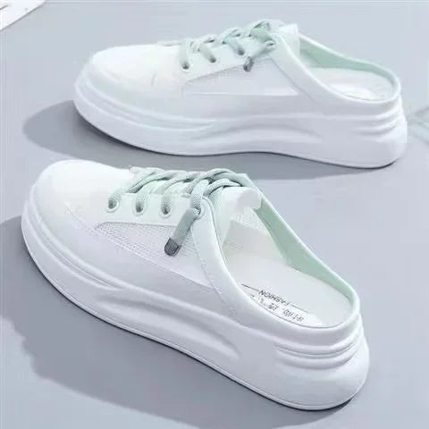 2024 Summer New Baotou Mesh Breathable White Shoes Fashionable Casual Half Slippers Round Toe Women's Sandals NO:M12