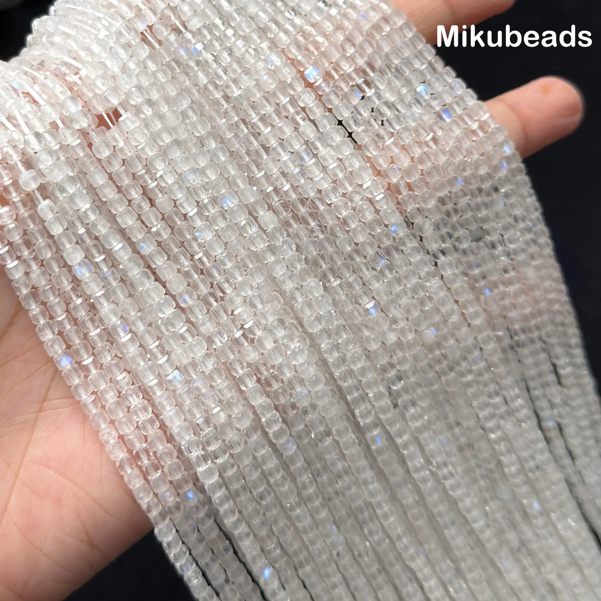 Wholesale Natural 3*3mm A+ Moonstone Faceted Cube Loose Beads For Making Jewelry DIY Stone Necklace Strand Mikubeads