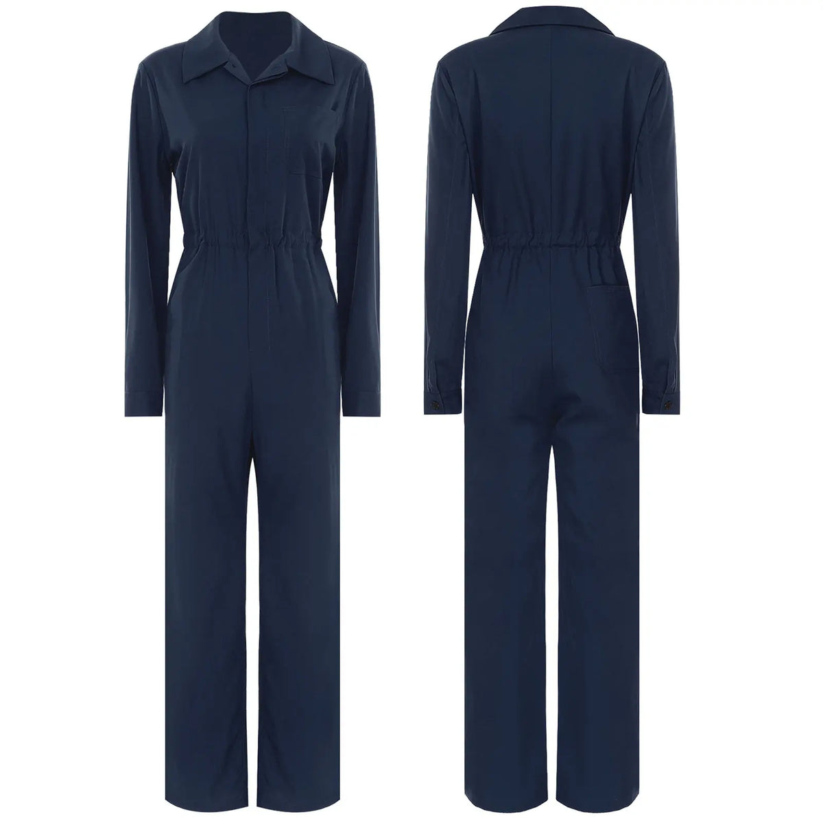 Womens Work Jumpsuit Fashion Button Coverall Casual Turn Down Collar Long Sleeve Romper Overall for Office Business Travel