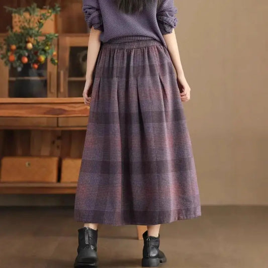 Women's new wool half skirt women's autumn winter skirt youth woven plaid warm A-line skirt girls mid long fashion woolen skirt