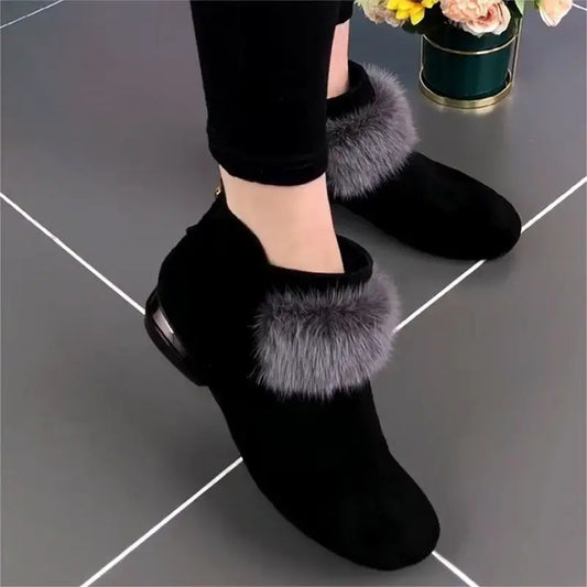 Botas Mujer Shoe for Women 2023 Winter Plush Warm Women Boot Low Heel Non-slip Commuter Ladies Shoe Fashion Zipper Ankle Boot