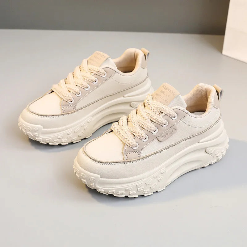 New 2026 Leather Sneakers Womens Shoes Summer Fashion Students Casual Zapatos De Mujer Thick Bottom Sports Female Platform Shoes