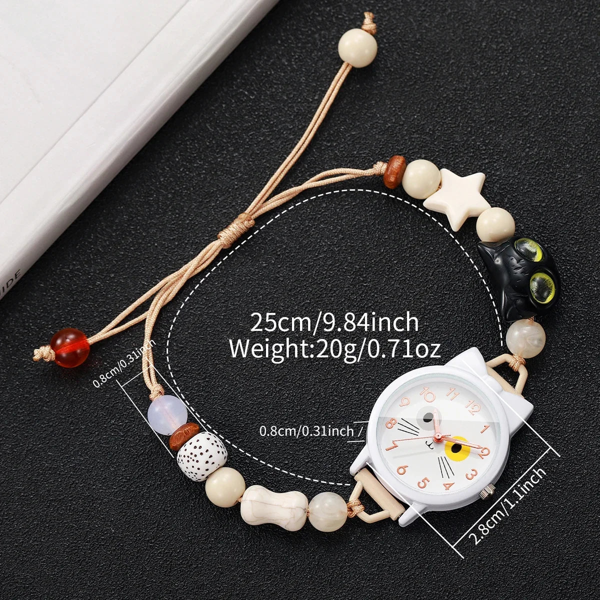Lovely Cat Women Quartz Watch Adjustable Beaded Chain Bracelet Watches Relogio Feminino Girls Clock Gift (Without Box)