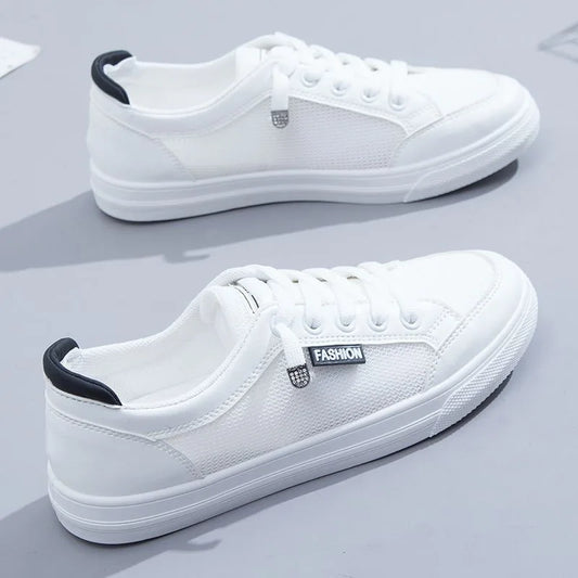 Fashion Women Sneakers Vulcanize Shoes Spring Autumn Casual White Shoes Breathable Flats Solid Color Mesh Shoes Young Woman