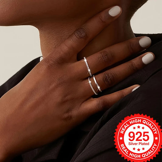 925 Silver Plated Stackable Rings Set Sparkling CZ High-Quality Elegant Finger Jewelry for Women Perfect for Daily Wear