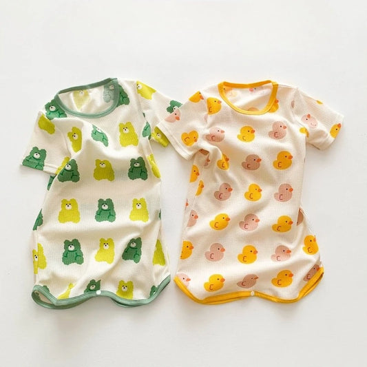 0-3 Years Newborn Ice Silk Thin Sleepwear Print Babysuits Cartoon Romper Summer New Boys Girls Baby Anti Kick Clothing