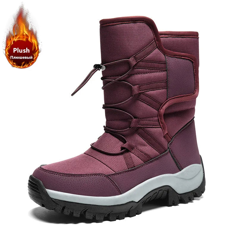 Brand Men's Winter Shoes Waterproof Men's Boots Warm Plush Couple Snow Boots Outdoor Non-slip Hiking Boots Men Work Ankle Boots