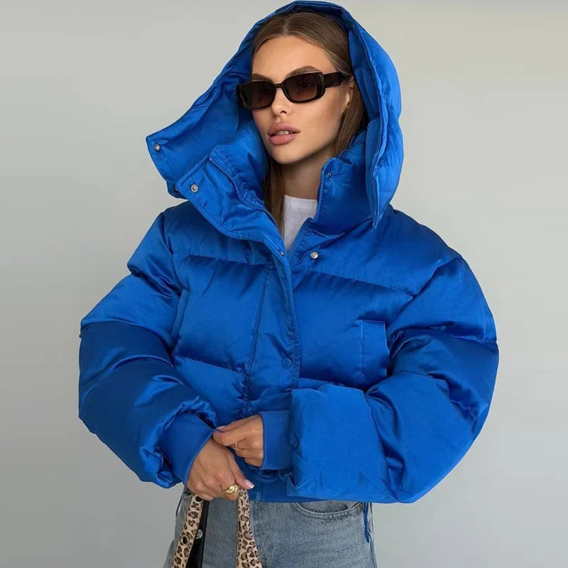 Detachable Sleeves Padded Coats Women's Hooded Zipper Pockets Stand Collar Thicken Jackets 2026 New Ladies Winter Solid Outwear