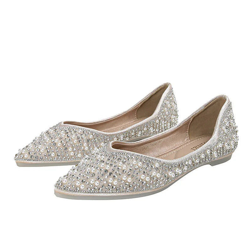 2025 Fashion Woman Ballet Flats Shoes Rhinestone Loafers Flat Pointed Toe Shoes Female Casual Slip on Flats Footwear Boat Shoes