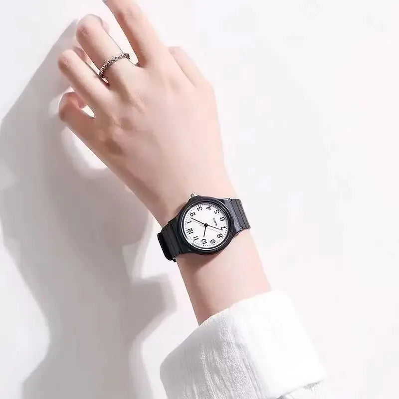 Simple Women's Quartz Watch Waterproof Silicone Strap Round Small Dial Student Exam Watch for Ladies