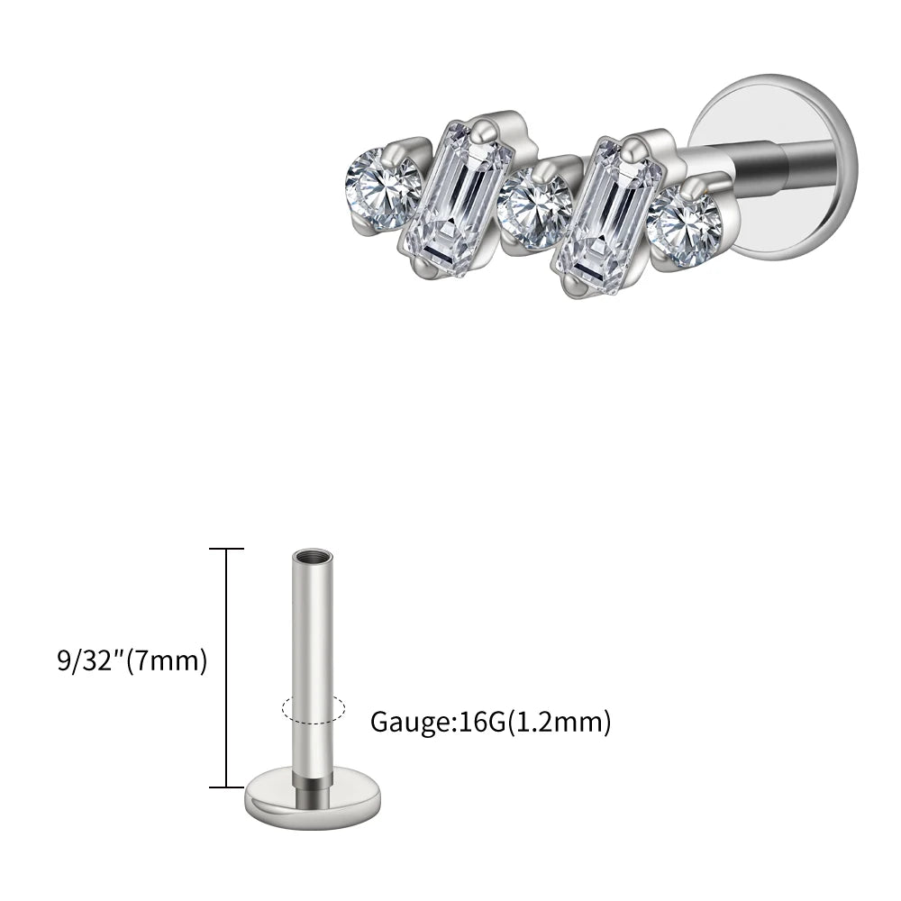 Right Grand ASTM F136 Titanium 16G Baguette CZ Climber Stud Earring Cluster Cartilage Helix Labret Stud Piercing Body Jewelry