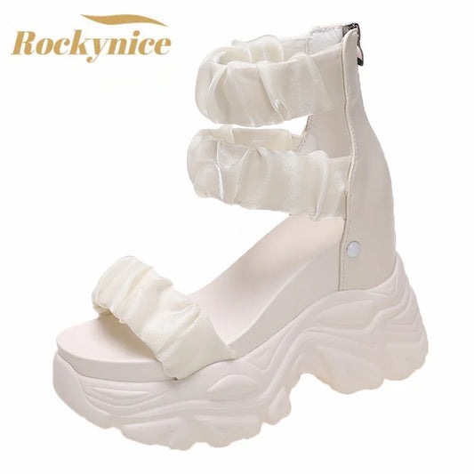 Summer Sandals 10CM Wedge Heels Sneakers New 2025 Women Beach Flip Flop High Platform Casual Sandals Breathable Walking Slippers