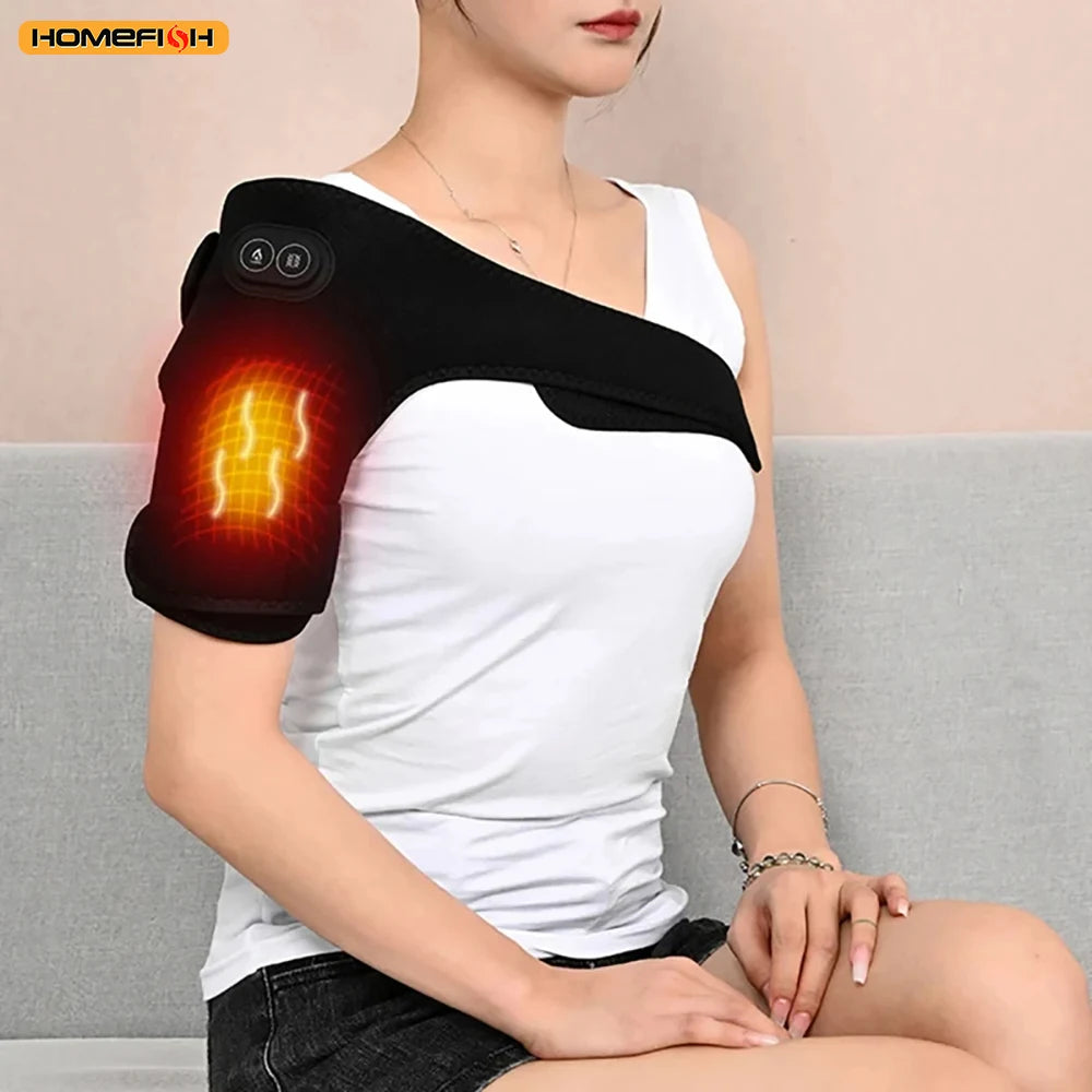 Smart Heated Massage Brace for Shoulder - Support with Graphene Heating & Pulse Vibration for Joint & Muscle Massage