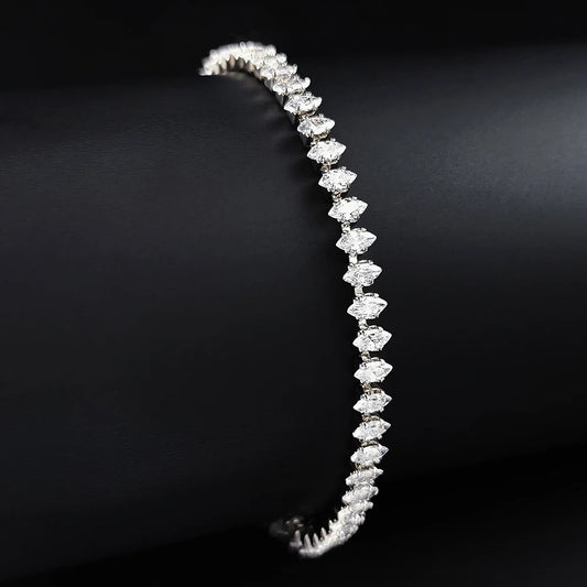 2024 New Marquise Oval Square Cut Luxury Silver Color on Hand Tennis Bracelet Bangle for Women Party Gift Jewelry S7062