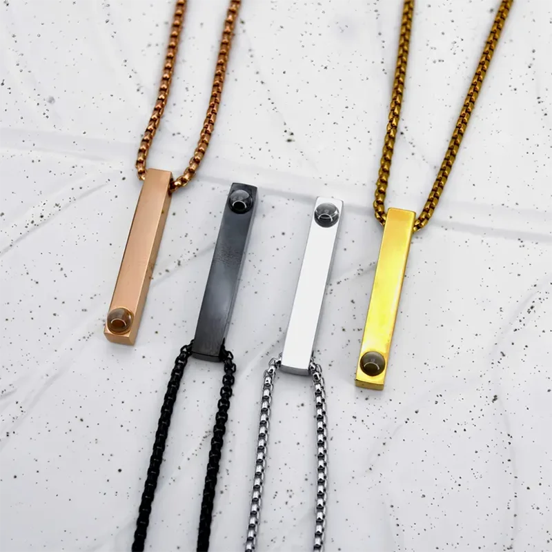 DHQH Customized Photo Straight Bar Male Projection Necklace Personalized Picture Columnar Projection Pendant Male Jewelry Gift